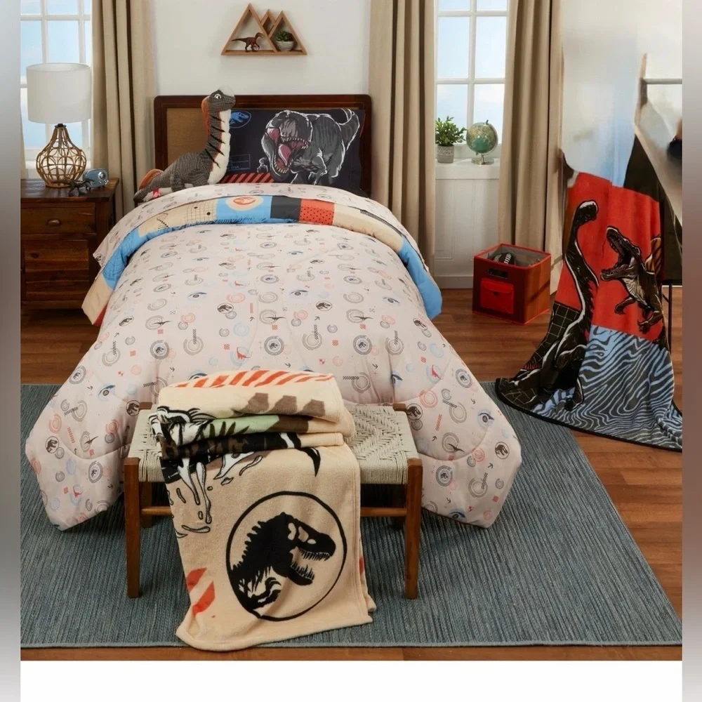 Jurassic World Kids 2 Piece Blue Orange Reversible Dinosaur Comforter
